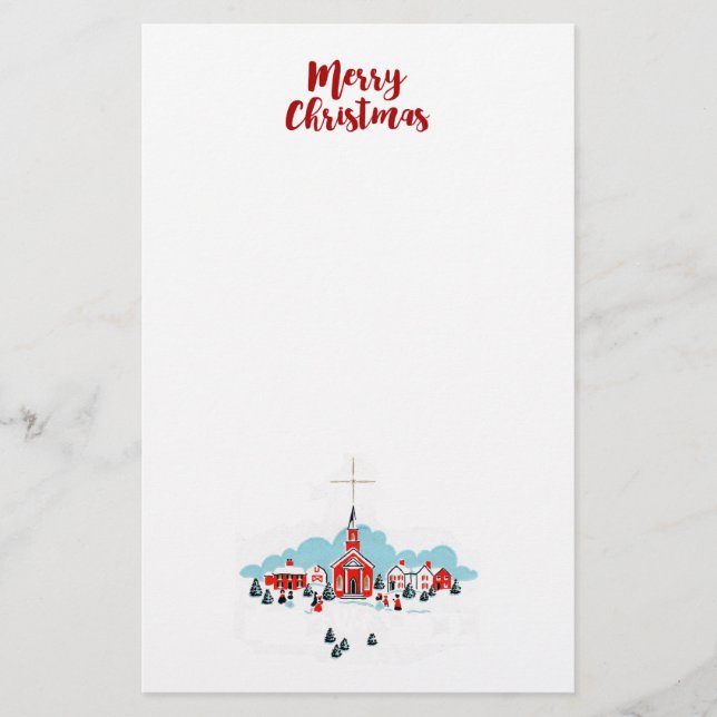 Papeterie Scène d'hiver avec une église rouge et l'étoile de (Devant)