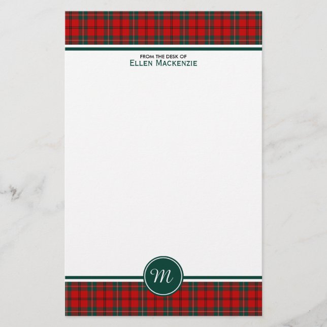 Papeterie Scott Clan Tartan Monogramme rouge et vert plaid (Devant)