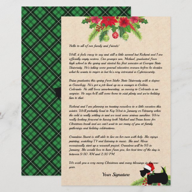 Papeterie Scottie Christmas Plaid Family Newsletter Custom S (Devant / Derrière)
