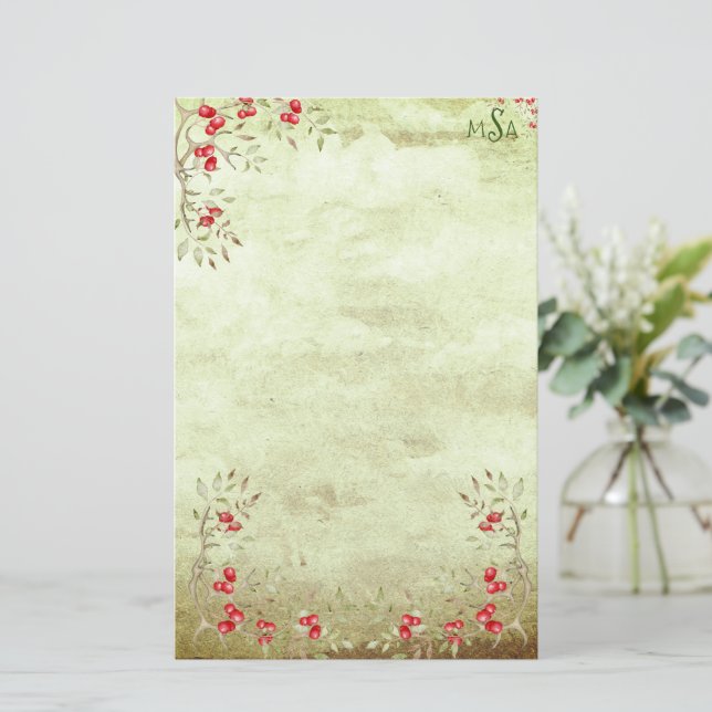 Papeterie Script personnalisé Holiday Holly Vintage Rustique (Debout devant)