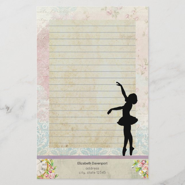 Papeterie Silhouette Ballerina sur Motif Vintage (Devant)