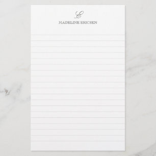Papeterie Simple Élégance Gris Blanc Monogramme Ligné