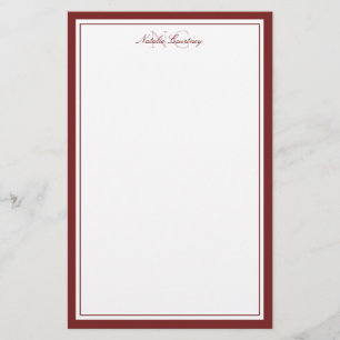 Papeterie Simple Maroon Deux Monogrammes Bordure épaisse et 