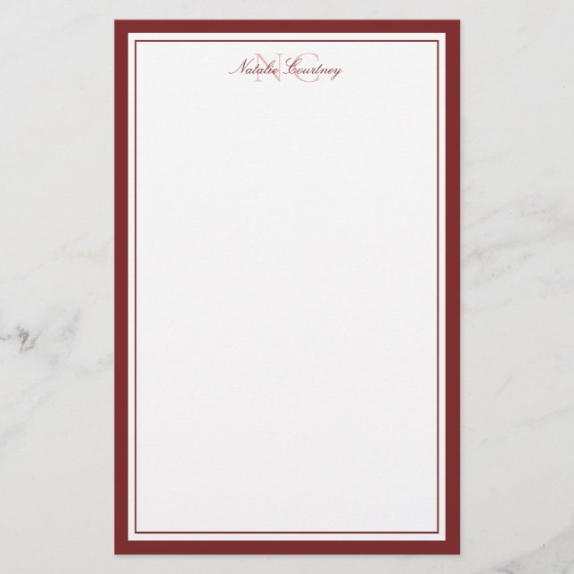 Papeterie Simple Maroon Deux Monogrammes Bordure épaisse et  (Devant)