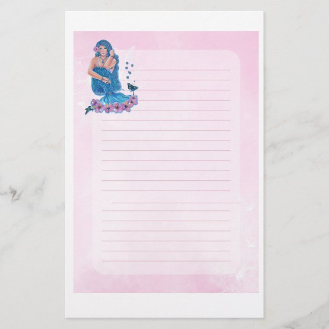 Papeterie Sirène avec fleurs art par Renee Lavoie (Devant)