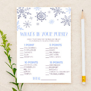 Papeterie Snowflake What's In Purse Baby shower Jeu