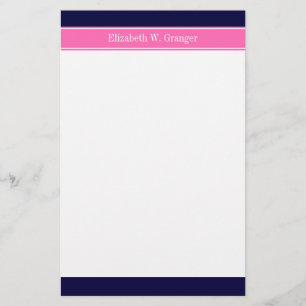 Papeterie Solid Navy Blue Hot Pink #2 Ribbon Nom Monogram