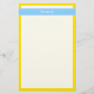 Papeterie Solid Yellow, Sky Blue Ribbon Nom Monogram