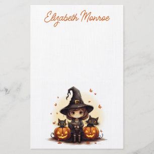 Papeterie Sorcière mignonne avec chats noirs et Halloween Ci