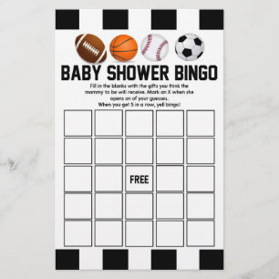 Papeterie Sport Thème Bingo Baby shower Jeu