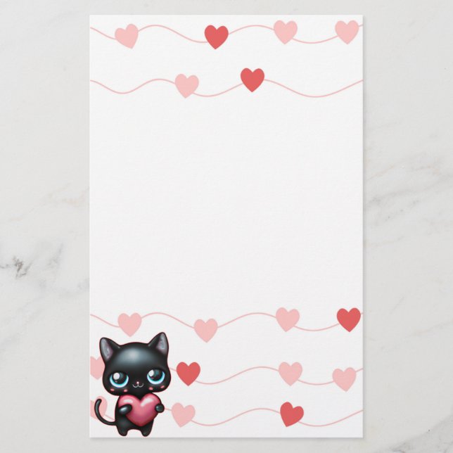 Papeterie Stationery coeur de chat noir Valentine's day (Devant)