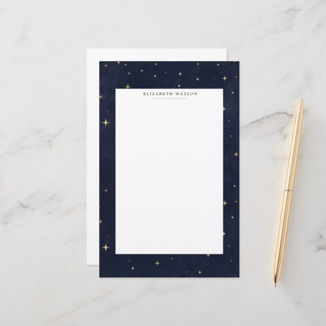 Papeterie Stationery Monogramme Star Gold Stars céleste (Devant/Arrière en situation)
