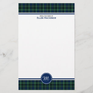Papeterie Stewart Clan Chasse Tartan Green Plaid Monogramme