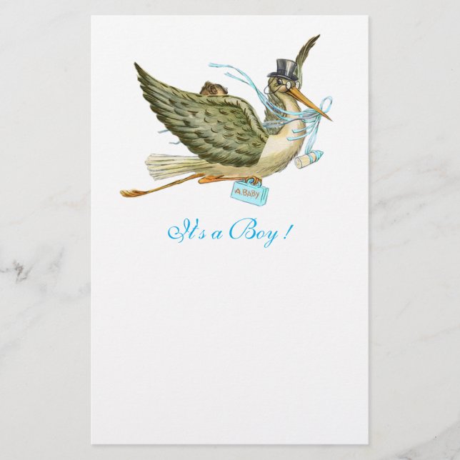 Papeterie STORK GARY BABY SHOWER Bleu Blanc (Devant)