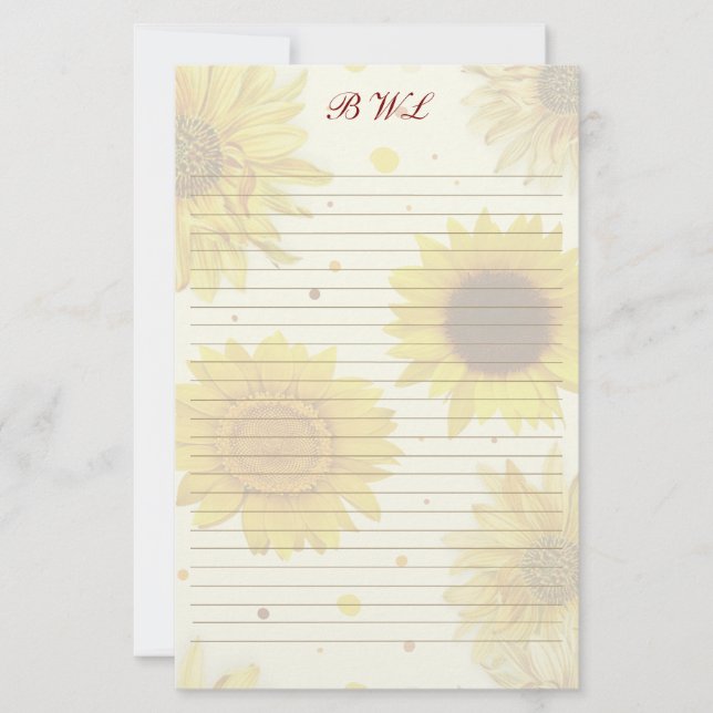 Papeterie Sunflowers Lined Monogram Writing Paper (Devant)