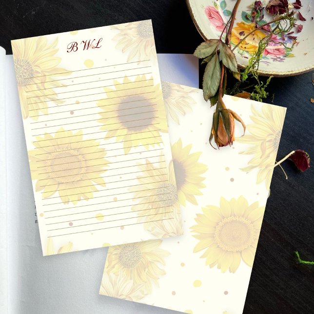 Papeterie Sunflowers Lined Monogram Writing Paper (Créateur téléchargé)