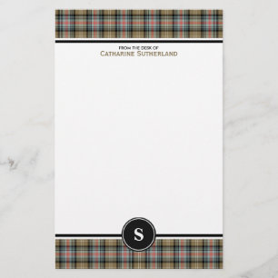 Papeterie Sutherland Clan Ancien Tartan Tan Tan Plaid Monogr