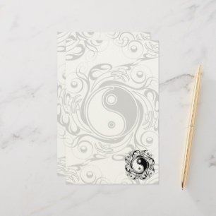 Papeterie Symbole Yin & Yang Style de tatouage noir et blanc