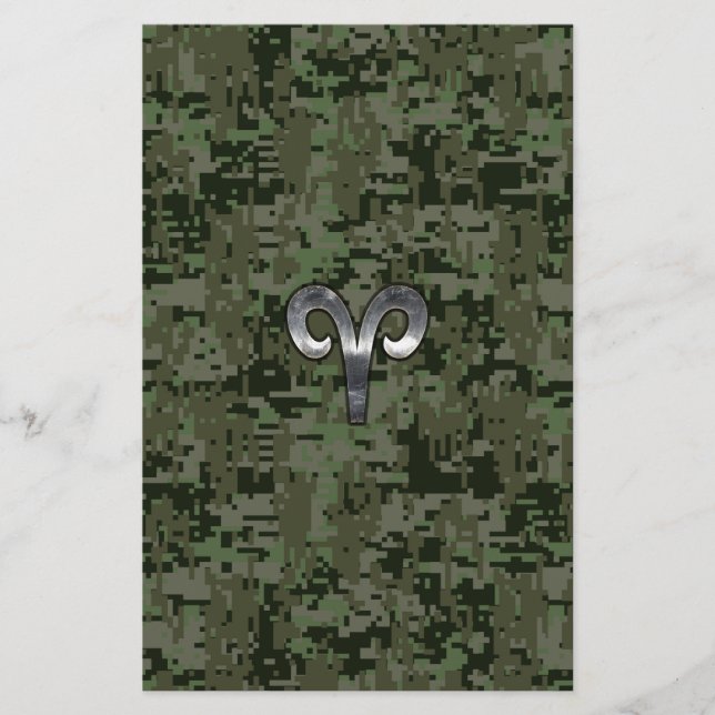 Papeterie Symbole Zodiac Silver Aries Camo numérique vert (Devant)