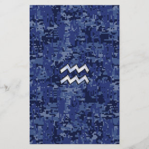 Papeterie Symbole Zodiaque Aquarius sur décor camo numérique