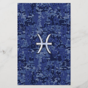 Papeterie Symbole Zodiaque Pisces sur Camo numérique bleu ma