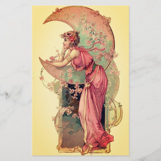 Papeterie TAROTS/ LADY DE LA LUNE AUX FLEURS JaUNE Rose (Devant)