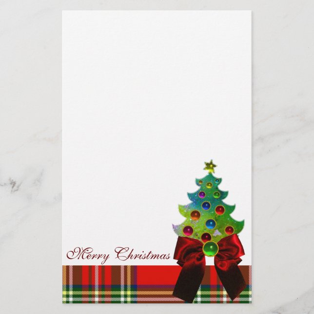 PAPETERIE TARTAN ÉCOSSAIS, BOIS ROUGE ET ARBRE DE NOËL (Devant)