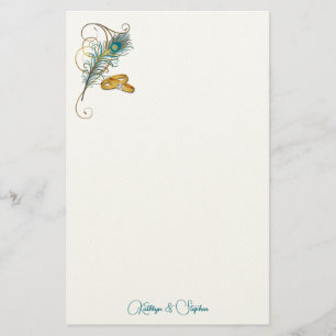 Papeterie Teal Peacock Wedding with Gold Wedding Bands