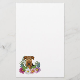 Papeterie Tête De Chien Airedale Terrier Et Fleurs sauvages 