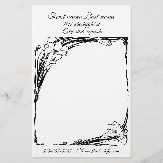 Papeterie Tête de lettre noire et blanche Art nouveau (Devant)