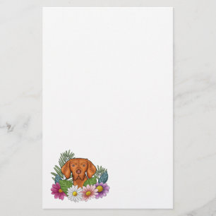 Papeterie Tête De Vizla Hongroise Avec Fleurs D'Été Colorées