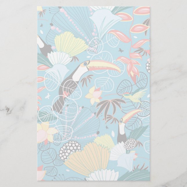 Papeterie Texture tropicale avec Toucans et Hummingbirds (Devant)