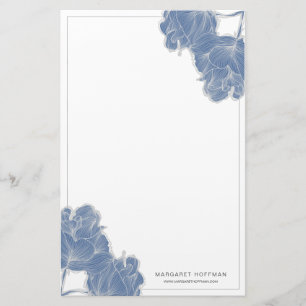 Papeterie tirée par la main bleue de pivoines de
