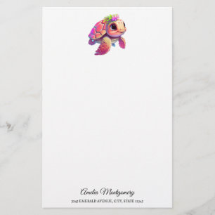 Papeterie Tortue de mer rose Whimsical & mignon