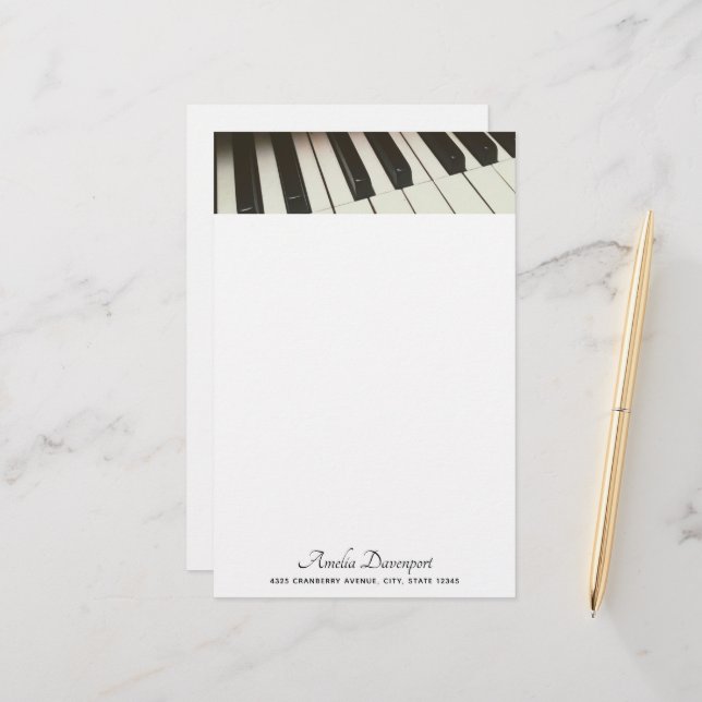 Papeterie Touches de piano - Photographie noir et blanc élég (Devant/Arrière en situation)
