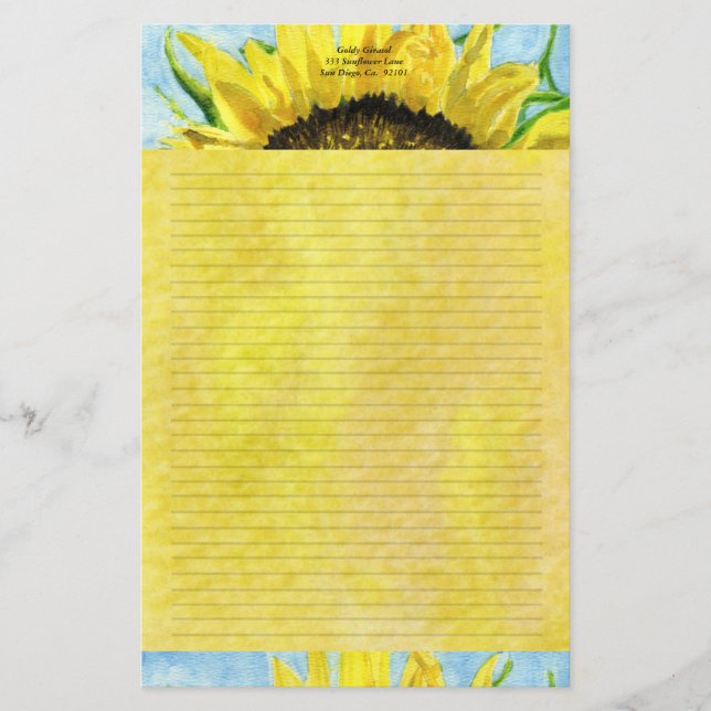Papeterie Tournesol 4 Aquarelle personnalisée fixe (Devant)