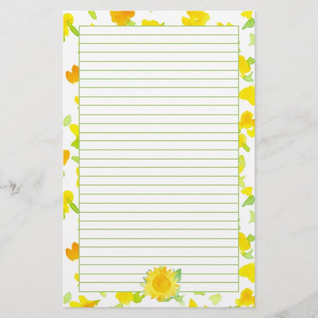 Papeterie Tournesol Soleil Jaune Aquarelle Fleurs Liner (Devant)