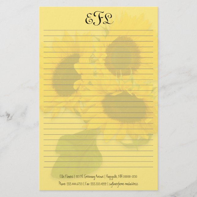 Papeterie Tournesols personnels monogramme papier (Devant)