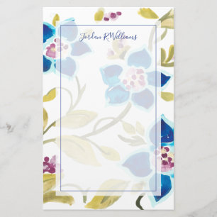 Papeterie Tuiles florales d'abbaye - fleurs bleues