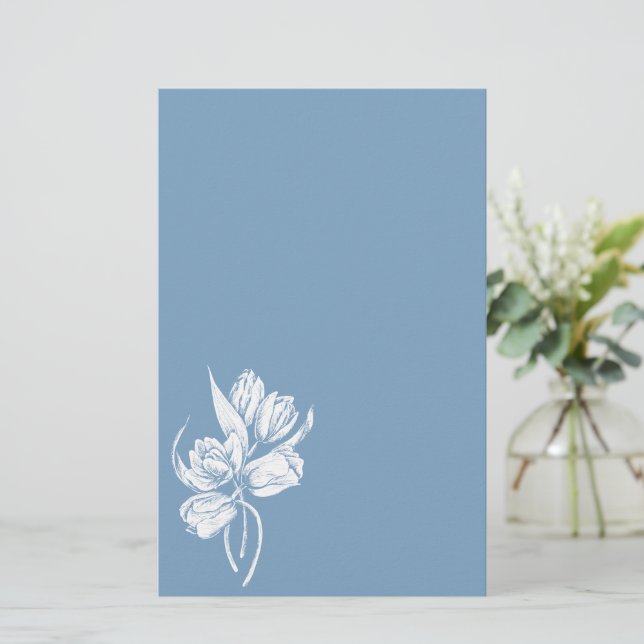 Papeterie Tulipes blanches sur Bleu pourri (Debout devant)