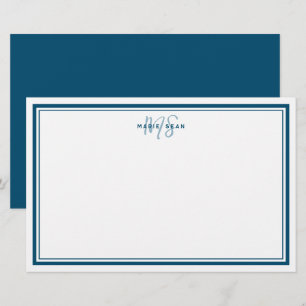 Papeterie Turquoise Bleu Minimaliste Simple Monogramme Deux 
