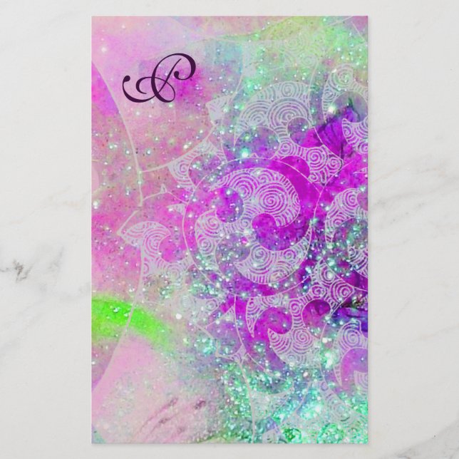 Papeterie VAGUES ABSTRAITES bleu, violet rose Mariage Monogr (Devant)