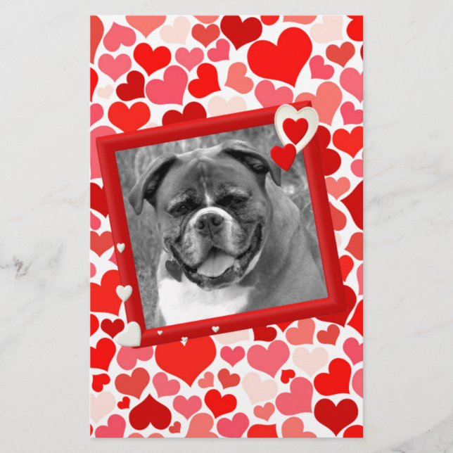 Papeterie Valentines Boxer Chien Coeurs (Devant)