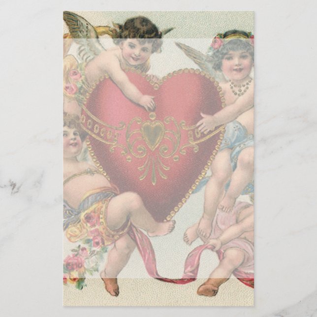 Papeterie Valentines vintages, Anges victoriens Coeur de Che (Devant)