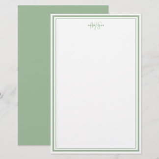 Papeterie Vert sauge Minimaliste Simple Monogramme Deux Bord