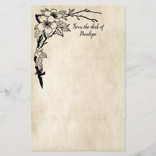 Papeterie Vintage Floral Vieux Parchemin Ajouter Votre Nom