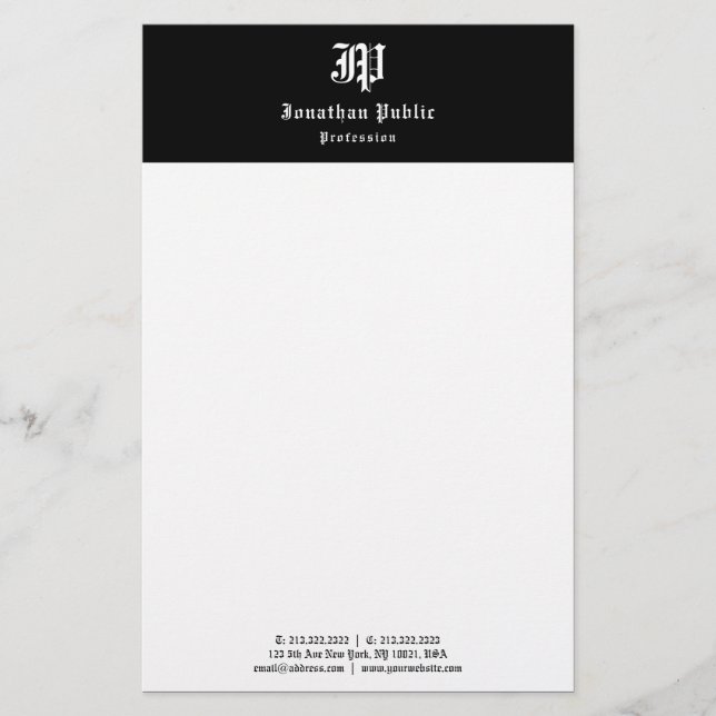 Papeterie Vintage manuscrit noir blanc Modèle élégant (Devant)