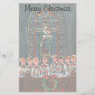 Papeterie Vintage Noël Enfants chantant Chorale dans l'églis
