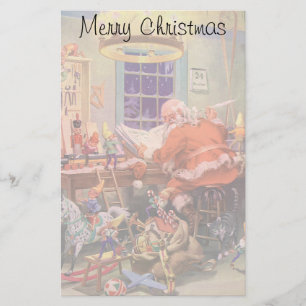 Papeterie Vintage Noël, Santa Claus avec Elves Atelier