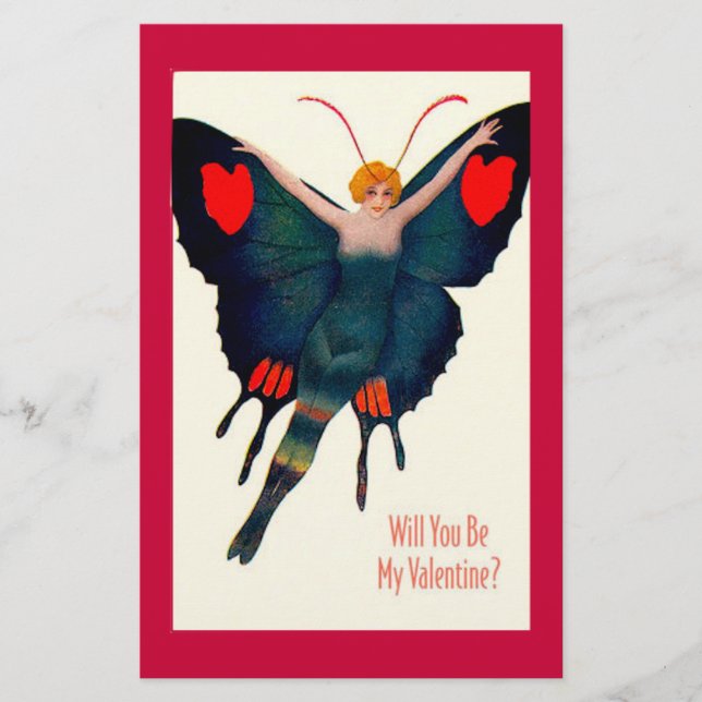 Papeterie Vintage papillon dame Valentine (Devant)